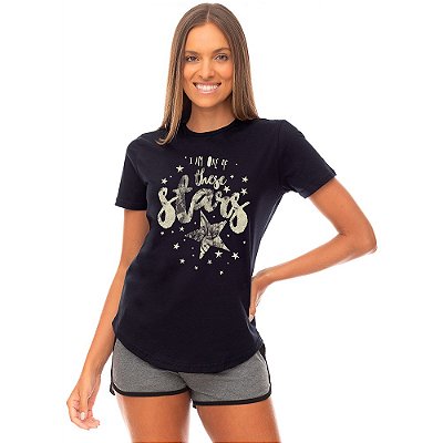 Camiseta Longline Feminina MXD Conceito Iam One Of These Stars Eu Sou Uma Estrela