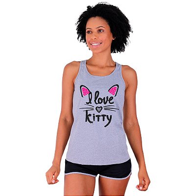 Regata Feminina Recorte Nadador MXD Conceito I Love Kitty  Eu Amo Gatinha