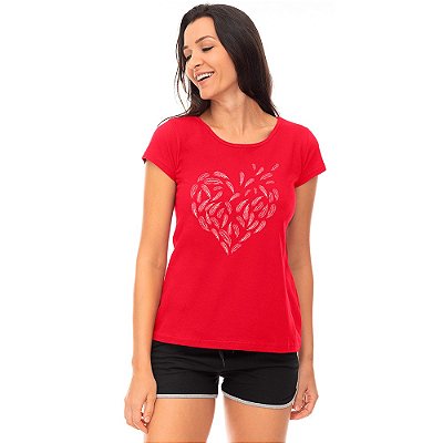 Camiseta Babylook Feminina MXD Conceito Coração De Penas