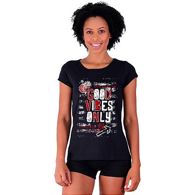 Camiseta Babylook Feminina MXD Conceito Good Vibes Only Apenas Boas Vibrações