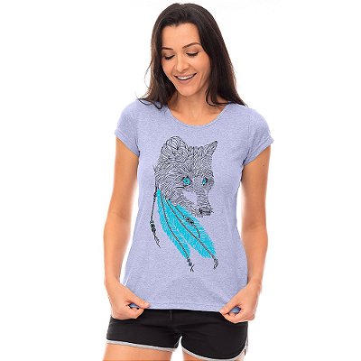 Camiseta Babylook Feminina MXD Conceito Lobo De Olhos Azuis