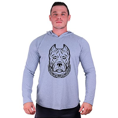 Camiseta Manga Longa Longline Com Touca MXD Conceito PitBull de Corrente