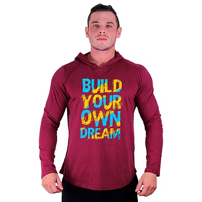 Camiseta Manga Longa Longline Com Touca MXD Conceito Build Your Own Dream