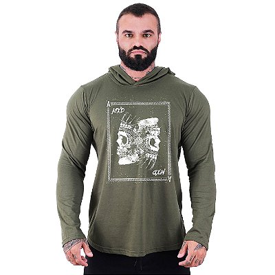 Camiseta Manga Longa Longline Com Touca MXD Conceito Card Skull