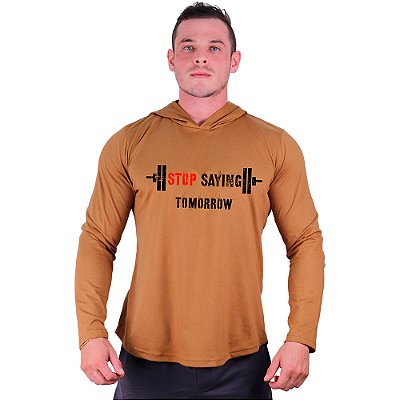 Camiseta Manga Longa Longline Com Touca MXD Conceito Stop Saying