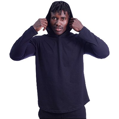 Camiseta Manga Longa Longline Com Touca MXD Conceito Preto
