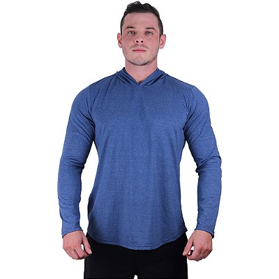 Camiseta Manga Longa Longline Com Touca MXD Conceito Mescla Marinho
