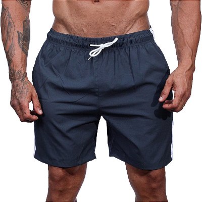 Short Tactel Listrado Elastic Masculino MXD Conceito 3 Bolsos Chumbo Com Listra Branca