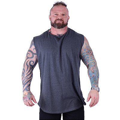 Regata Machão Longline Sem Manga Plus Size MXD Conceito 50% Algodão 50% Poliéster Mescla Preto