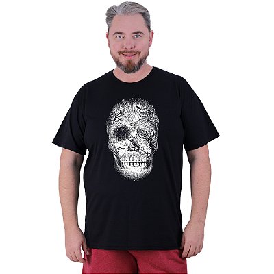 Camiseta Tradicional Estampada Plus Size Curta MXD Conceito Caveira Floresta