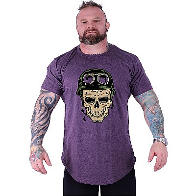 Camiseta Longline Estampada Plus Size MXD Conceito Manga Curta Caveira Soldado
