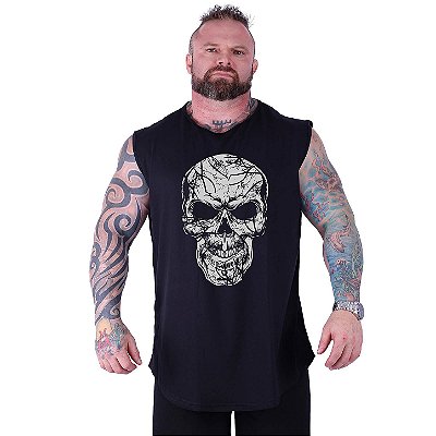 Regata Machão Longline Estampada Sem Manga Plus Size MXD Conceito Caveira Estilhaço