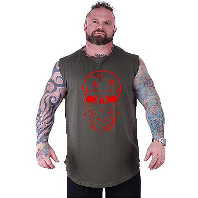 Regata Machão Longline Estampada Sem Manga Plus Size MXD Conceito Caveira Vermelha