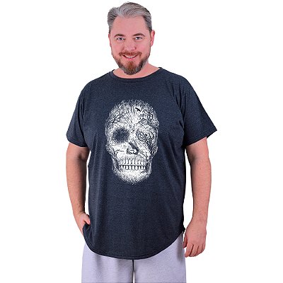 Camiseta Longline Estampada Plus Size MXD Conceito Manga Curta Caveira Floresta