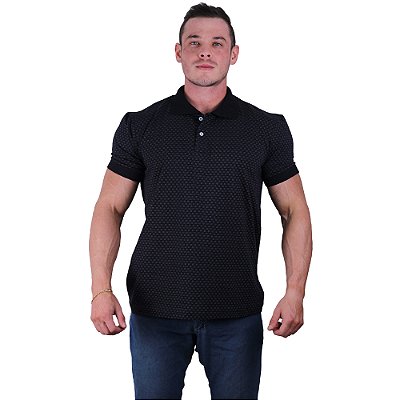 Camisa Gola Polo Masculina Rentex MXD Conceito Quadradinhos Preta