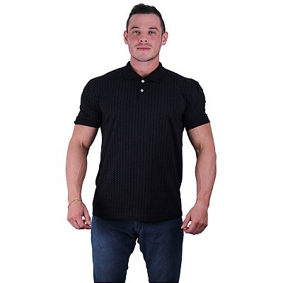 Camisa Gola Polo Masculina Rentex MXD Conceito Pontinhos Preto