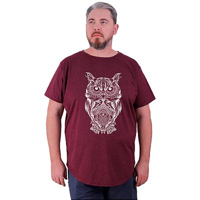 Camiseta Longline Estampada Plus Size MXD Conceito Manga Curta Coruja Mosaico