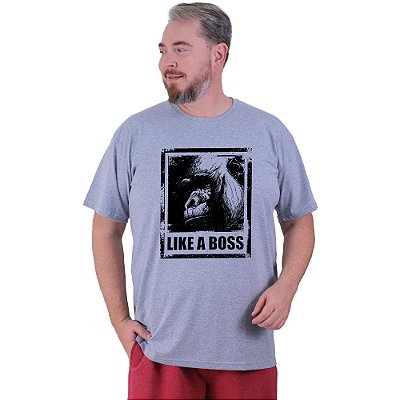 Camiseta Tradicional Estampada Plus Size Curta MXD Conceito Gorila Like a Boss