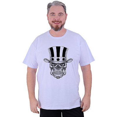 Camiseta Tradicional Estampada Plus Size Curta MXD Conceito Caveira Cartola