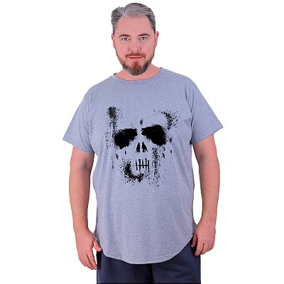 Camiseta Longline Estampada Plus Size MXD Conceito Manga Curta Ghost Skull