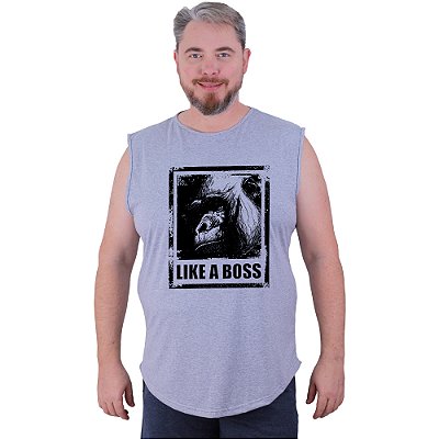 Regata Machão Longline Estampada Sem Manga Plus Size MXD Conceito Gorila Like a Boss