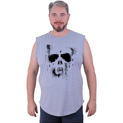Regata Machão Longline Estampada Sem Manga Plus Size MXD Conceito Caveira Mancha