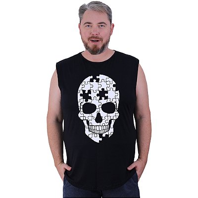 Regata Machão Longline Estampada Sem Manga Plus Size MXD Conceito Caveira Quebra-Cranio