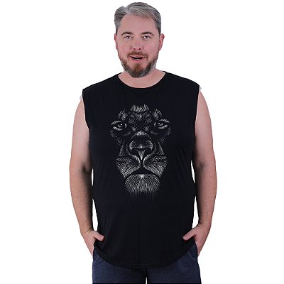 Regata Machão Longline Estampada Sem Manga Plus Size MXD Conceito Leão Riscos