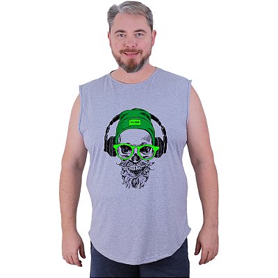 Regata Machão Longline Estampada Sem Manga Plus Size MXD Conceito Caveira De Fone