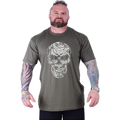 Camiseta Tradicional Estampada Plus Size Curta MXD Conceito Caveira Estilhaços