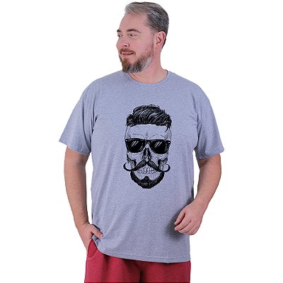 Camiseta Tradicional Estampada Plus Size Curta MXD Conceito Caveira Bigode Francês