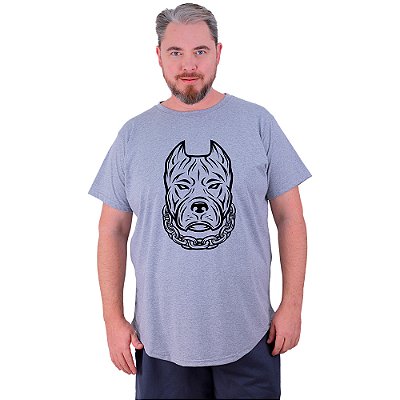 Camiseta Longline Estampada Plus Size MXD Conceito Manga Curta Pitbull Gangster