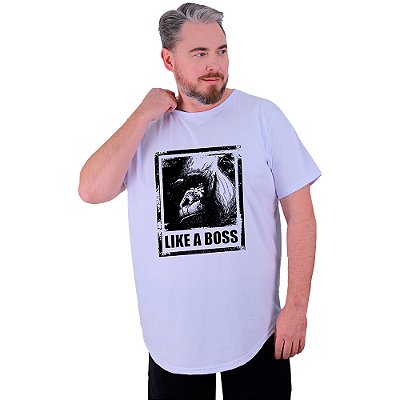 Camiseta Longline Estampada Plus Size MXD Conceito Manga Curta Macaco Like A Boss