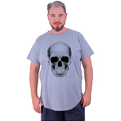 Camiseta Longline Estampada Plus Size MXD Conceito Manga Curta Caveira Quadricular