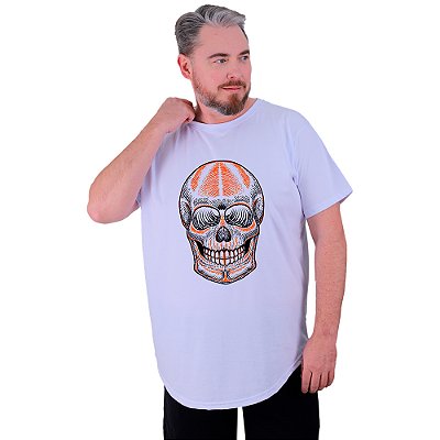Camiseta Longline Estampada Plus Size MXD Conceito Manga Curta Caveira Laranja