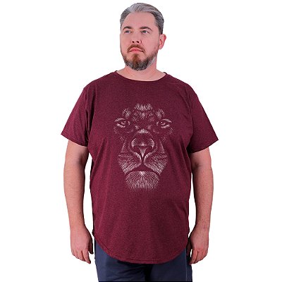 Camiseta Longline Estampada Plus Size MXD Conceito Manga Curta Leão Face