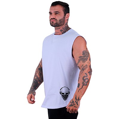 Regata Machão Longline Estampa Lateral Sem Manga MXD Conceito Headphone e Máscara