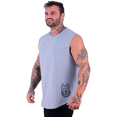 Regata Machão Longline Estampa Lateral Sem Manga MXD Conceito Pitbull Corrente