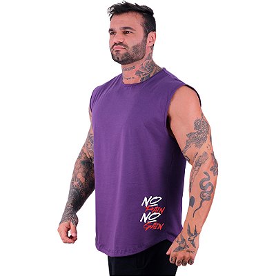 Regata Machão Longline Estampa Lateral Sem Manga MXD Conceito No Pain No Gain Vertical