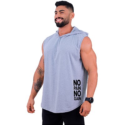 Regata Machão com Capuz Longline Estampa Lateral MXD Conceito No Pain No Gain