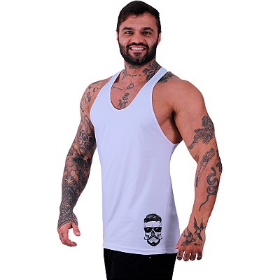 Regata Cavada Estampa Lateral Masculina MXD Conceito Caveira Mustache de oculos