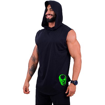 Regata Machão com Capuz Longline Estampa Lateral MXD Conceito Green Skull