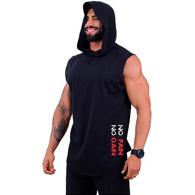 Regata Machão com Capuz Longline Estampa Lateral MXD Conceito No Pain No GaiN