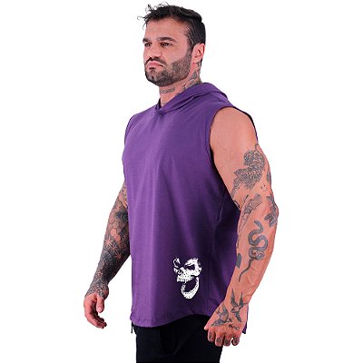 Regata Machão com Capuz Longline Estampa Lateral MXD Conceito Shout Skull