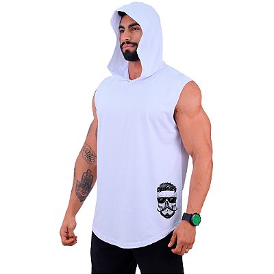 Regata Machão com Capuz Longline Estampa Lateral MXD Conceito Skull Mustache