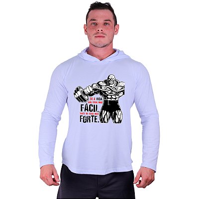 Camiseta Manga Longa Longline Com Touca MXD Conceito Se A Vida Não Ficar Mais Facil, Trate De Ficar Mais Forte