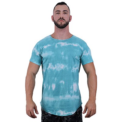 Camiseta Longline Fullprint Masculina MXD Conceito Tie Dye Azul Ondas