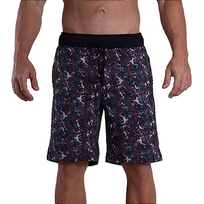Bermuda Masculina Moletom MXD Conceito Folhas Verdes e Vermelhas
