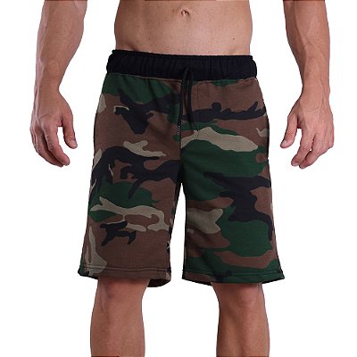 Bermuda Masculina Moletom MXD Conceito Camuflado Marrom e Verde