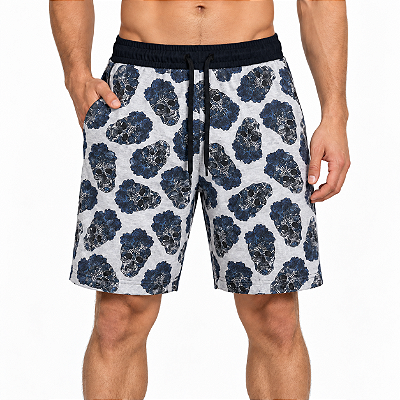 Bermuda Masculina Moletom MXD Conceito Caveira Flores Azuis